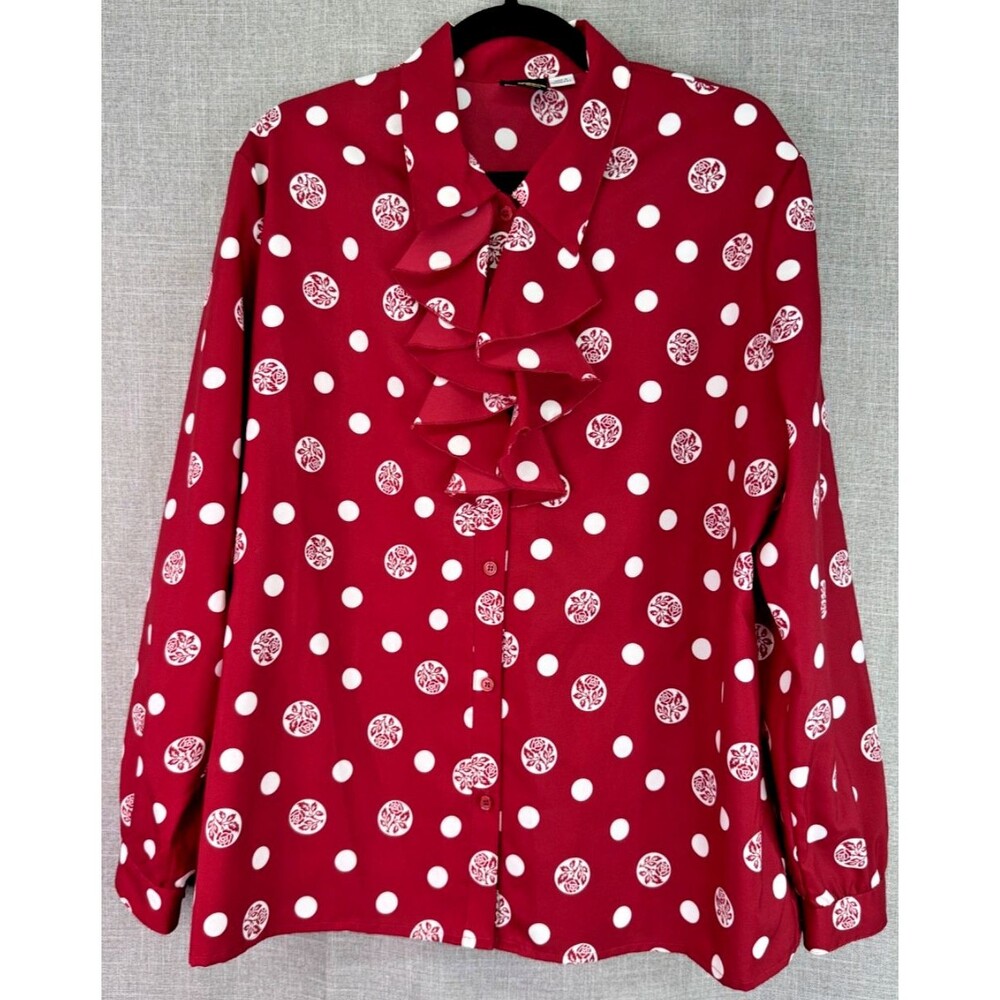 Pyke Ltd. Vintage 80's Long Sleeve Button Down Blouse Polka Dot Floral Size XL